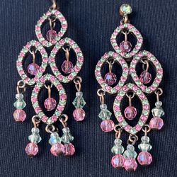Green & Pink Swarovski Crystals Earrings 