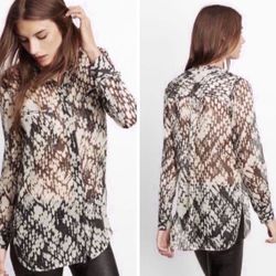 Vince Basketweave 100% Silk Button Down Abstract Printed Blouse Size 8