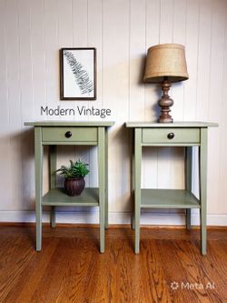 Two olive green nightstands