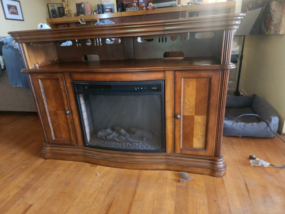 TV Stand With Electric Fireplace, Fan And Remote. 