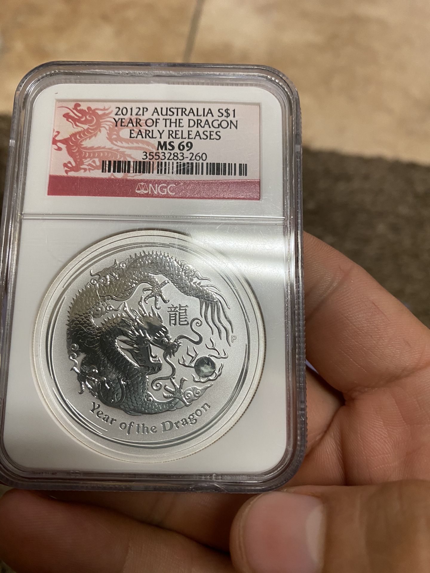 2012 1 Oz Silver Coin Austrilia Graded Coin Ms 69 And 5 Morgans