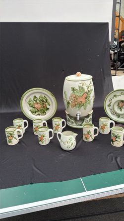 Hand-Painted Ceramic Beverage Dispenser Set