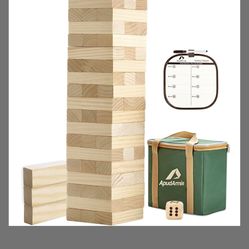 ApudArmis 54 PCS Tumble Timber Set [Up To 3.2FT], Pine Wooden Tumble Tower Game With Dice And Scoreboard Set - Classic Block Stacking Board Game For T