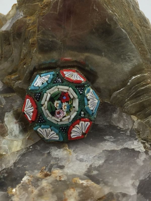 Antique Multi Color Stone Mosaic Pin