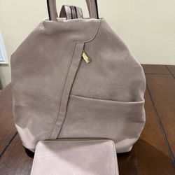 Light Pink Backpack Purse with Matching Wallet