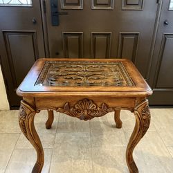 Solid Wood End / Side Table with Glass Top