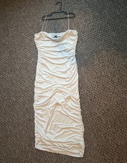 White Ruched Bodycon Midi Dress Windsor