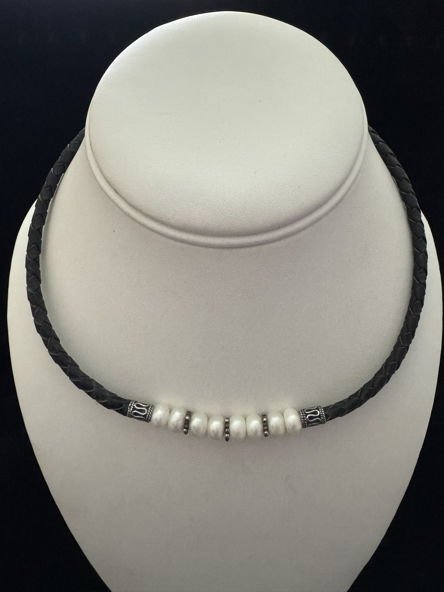 925 Sterling Silver Pearl &  Corded Necklace