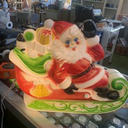 Vintage 1970 Empire Santa’s Sleigh and 2 Reindeer lighted table top Christmas blow mold. 24x6x11. 85.00.  Johanna at Antiques and More. Located at 316 Thumbnail