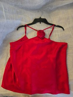Red spaghetti straps blouse with rose bow