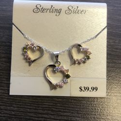 new sterling silver post earring & pendant with necklace set