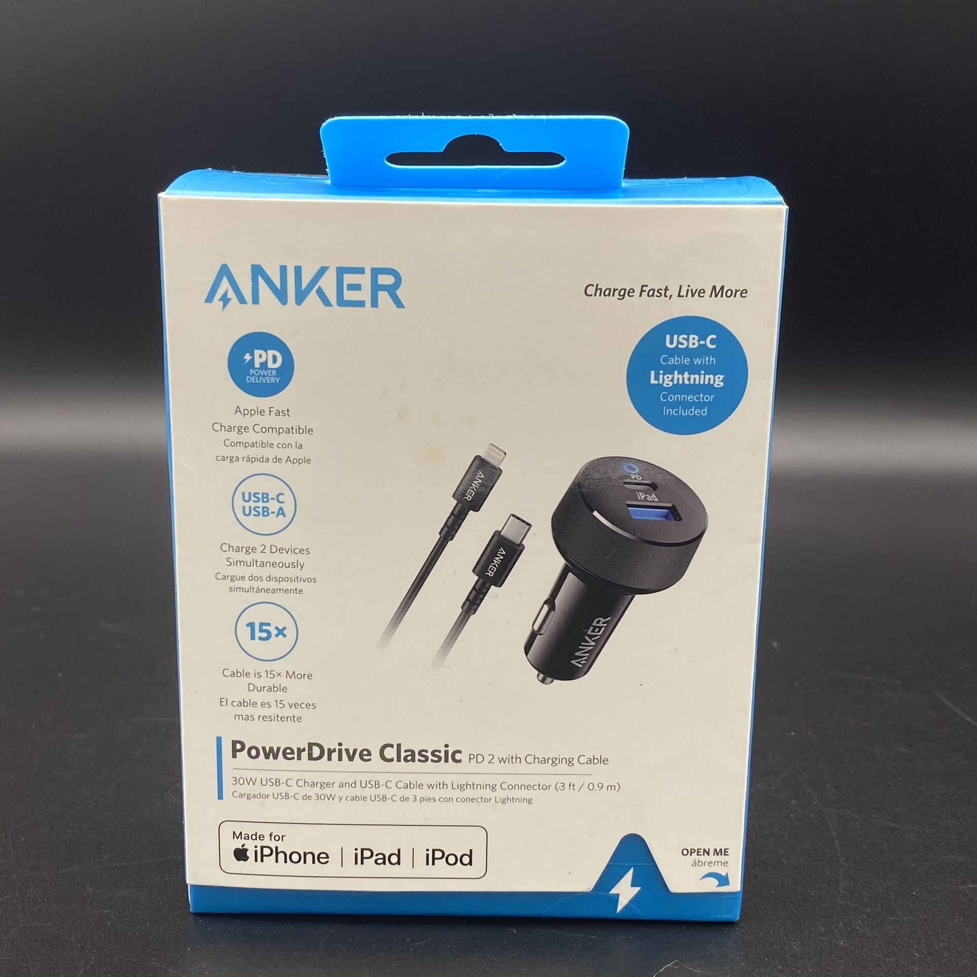 Anker PowerDrive Classic PD 2 With Charging Cable Sealed New