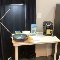 Used IKEA Portable White Table With Lamp And Unscrew Legs - Adjustable