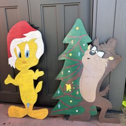 Awesome 4 Foot Tall Tweety Bird & Taz Painted Characters On Inch Thick Plywood 