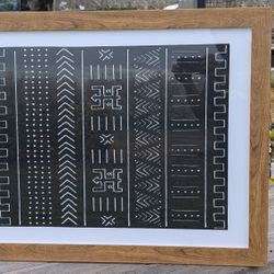 24"x30" Framed African Mudcloth-Inspired Wall Art - Black & White Tribal Decor

