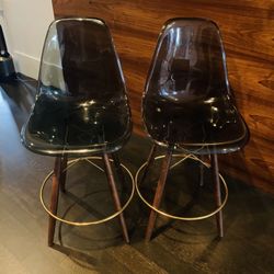 Set of Acrylic Counter Stools with Gold Detail - Smoke Color