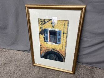 “Blue Shutters, Yellow Wall” by Michele Manning Signed & Numbered Print
