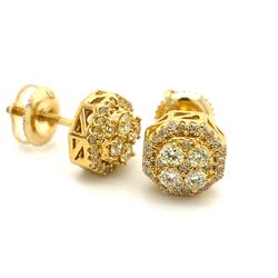10k Gold Diamond Cluster Earrings 2tier Hexagon .5ctw 2grams 145476 2