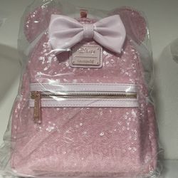 NWT Disney Cotton Candy Pink Sequin Minnie Mouse Loungefly Mini Backpack