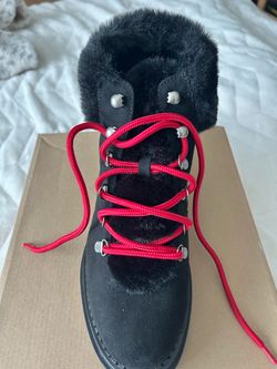 Black Suede Fur-Trim Lace-Up Winter Boot