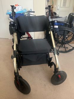 ELENKER All Terrain Rollator Walker Transport Wheelchair Combo, 2 in 1 Rolling Walker with Padded