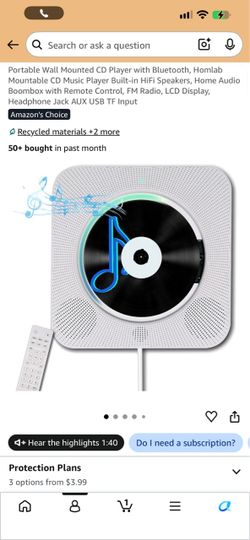 Portable Wall Mounted CD Player with Bluetooth
