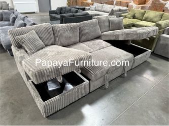 New Large Sectional with pull-out bed, Sectional, Plush Sectional, Jumbo Corduroy Sectional, Gray Corduroy Couch, Sleeper Sofa, Sofas, Sofabed, Sectio