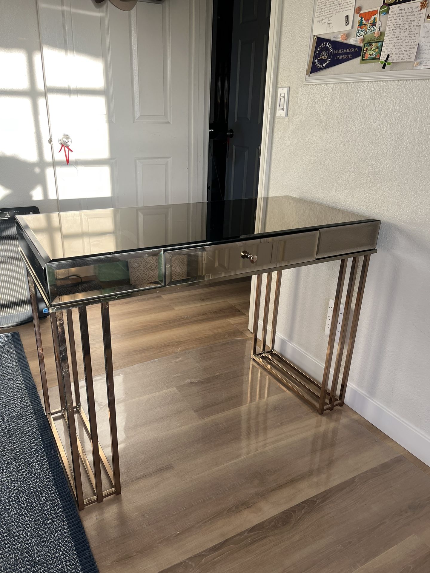 Beautiful Rose Gold Glass Desk with Drawer