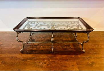 Vtg Klaussner Metal and Glass Top Coffee Table