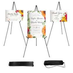 3PCS Black Easel Stands, for Wedding Signs, 66 Inch Adjustable Metal Easels for Display, Portable Folding Poster Easels for Exhibitions, Weddings, Art