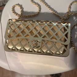 Cage Metal Purse Gold Tone
