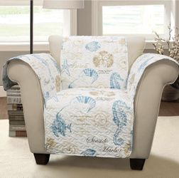 Reversible Coastal Sofa & Chair Furniture Protector Cover – Quilted Seaside Print