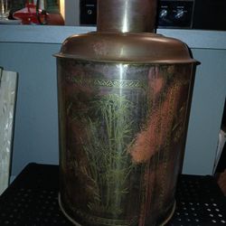 Antique Large Beautiful Etched Tea Caddy With Lid 