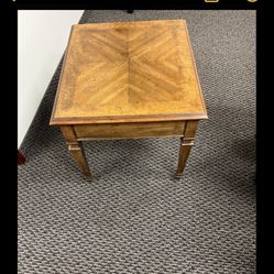 Oak Wood Side Table with Pull Out Drawer