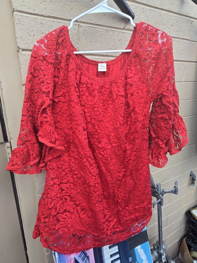 Red Lace Tunic Top Excellent Condition S/M