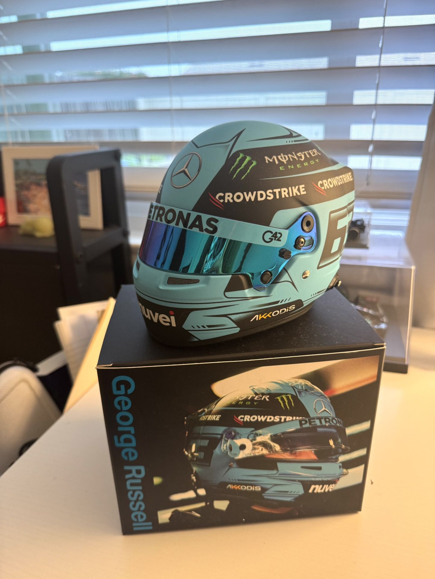 2023 George Russell Mini Helmet - 1:2 Scale Bell F1 Helmet