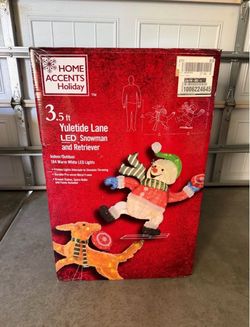 Christmas Decor outdoor Yuletide Lane LED Lights Snowman and Retriever with dog (New)