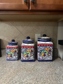Mexican Talavera canisters