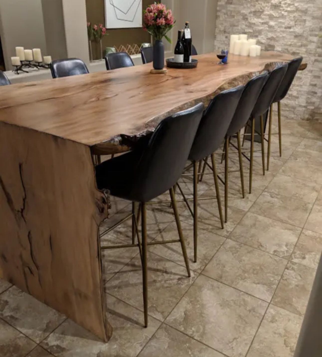 Black Leather Bar Stools (Set of 4)