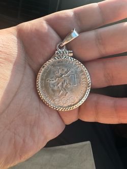 1968 Mex Olympic Aztec Silver Coin 720 & Bezel 925