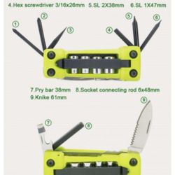 17-in-1 Pocket Outdoor Tools Combination With Screwdriver Socket Rod Pry Bar Opener Folding tool