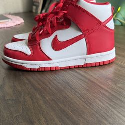 Nike Dunk High Boys Red White High Top Leather Sneakers Size 5Y