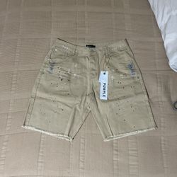 Purple Brand Beige Shorts With Paint Splatter
