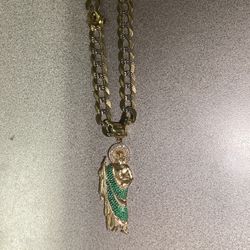 14k St Jude’s Pendant + Cuban Chain