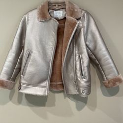 ZARA Girl’s Faux Leather/Shearling Asymmetrical Zip Jacket, Size 9