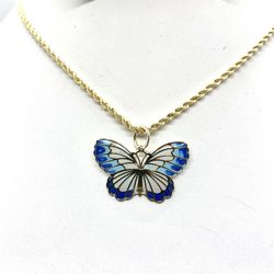 10KT Gold Enamel Butterfly Rope Necklace