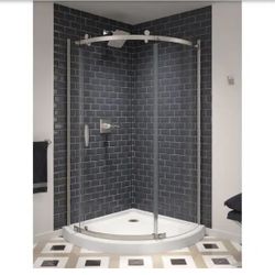 Delta 38 in. W x 72 in. H Round Sliding Frameless Corner Shower Enclosure in Stainless with Clear Glass