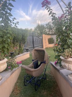Vintage Rattan And Wooden Stroller