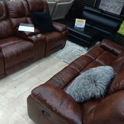 *Labor Day Event*---Santiago Brown Leather Reclining Sofa/Loveseat Sets---Delivery And Easy Financing Available 