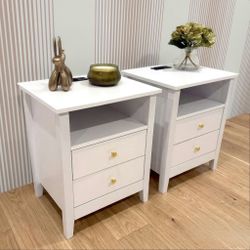 Pair Modern White Nightstand with USB & Outlet (2 Available) – Staged Malibu Mansion